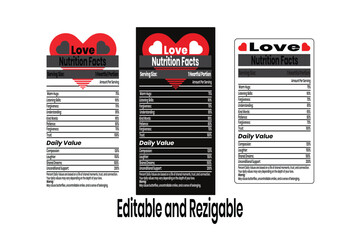 Love nutrition facts, nutrition facts label, supplement facts, Valentine's Day label Nutrition facts