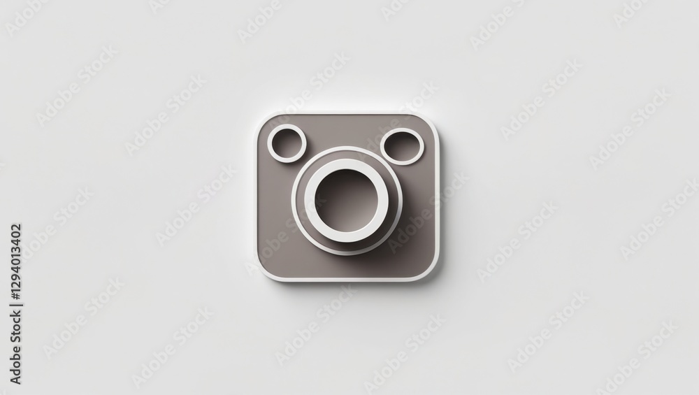 Poster sleek camera icon in a minimalist style with gray color on a white background