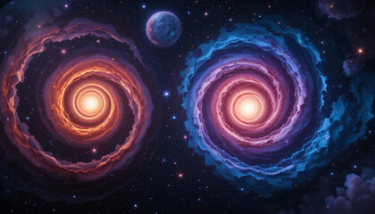 A group of colorful spiral galaxies