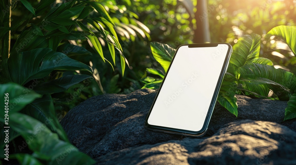 Poster floating smartphone with a blank white display, ideal for ui presentation.