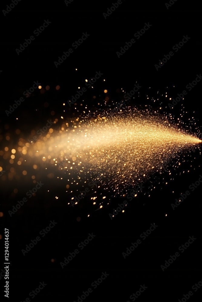Poster golden light stream against black background creating a dynamic and ethereal visual effect with boke