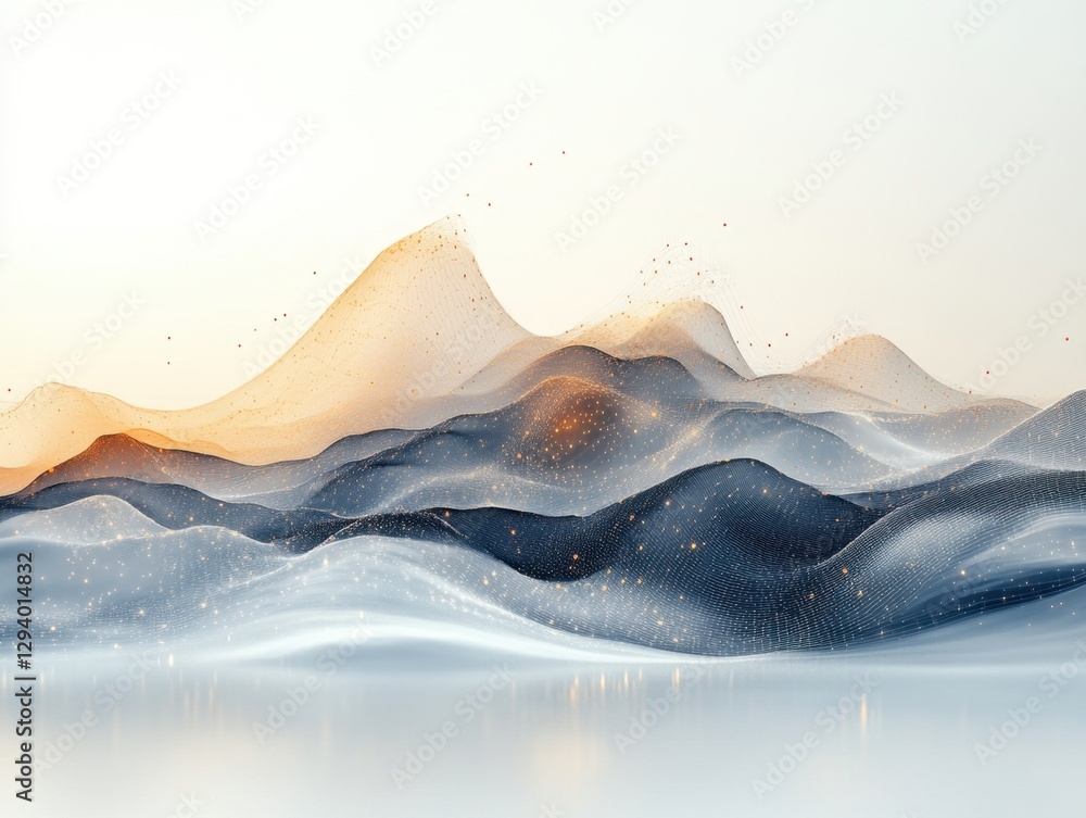 Poster abstract ethereal landscape with flowing lines and glowing particles creating a serene and dreamy at
