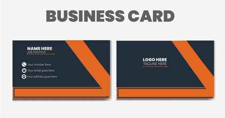 Corporate simple business card design with dark blue and orange color.