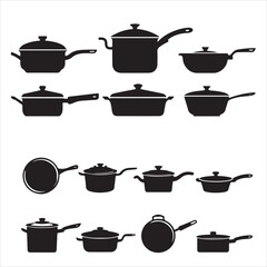 set vector various Kitchen saucepan silhouettes