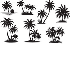 Fototapeta premium palm or coconut trees vector illustration set on white background. (eps). nature, relaxation, peace, luxury, elegance concept.