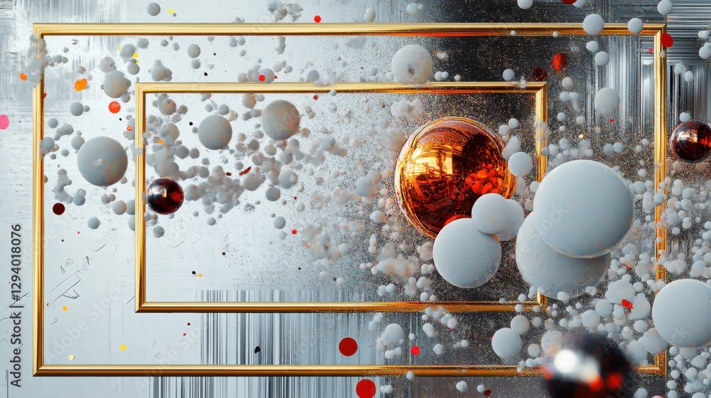 Poster floating spheres and frames in an abstract art composition