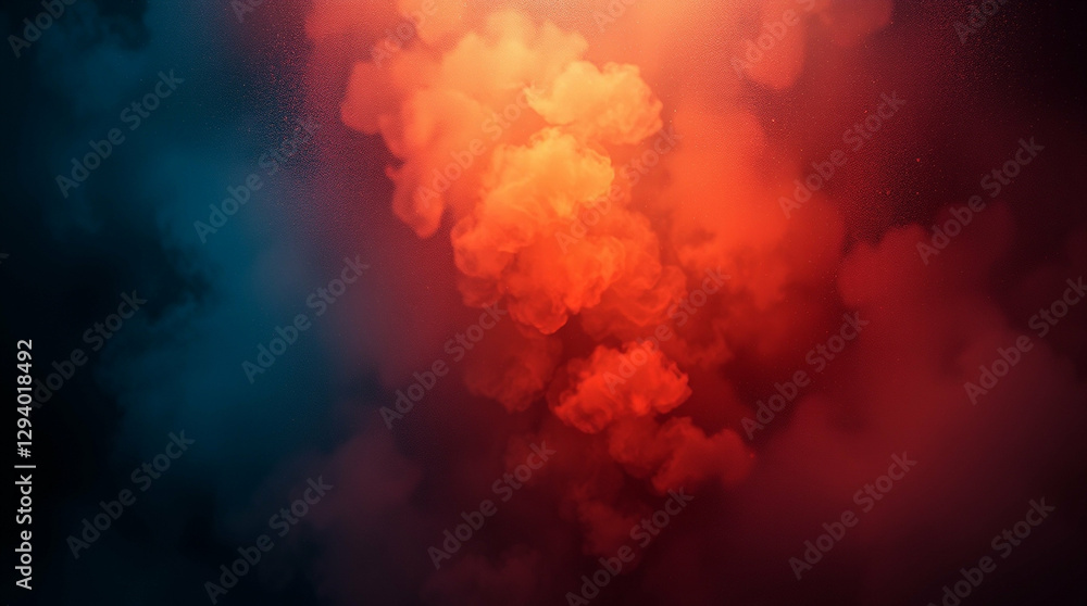 Poster volumetric illuminated cloudscape, aerial view with vibrant color dynamics