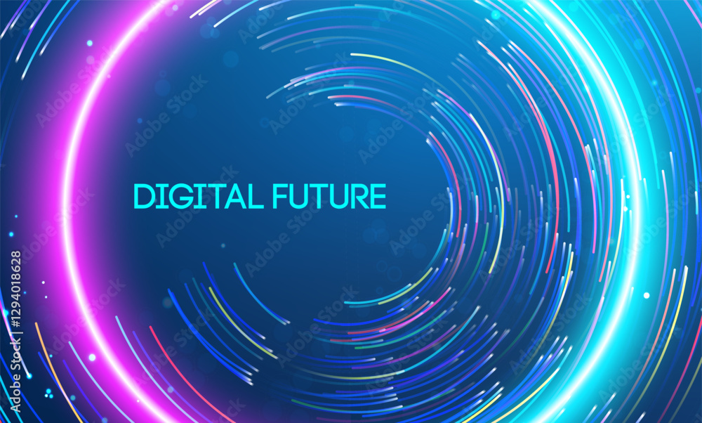 Fototapete digital future represented through radiant circular patterns of light trails. big data and data scie