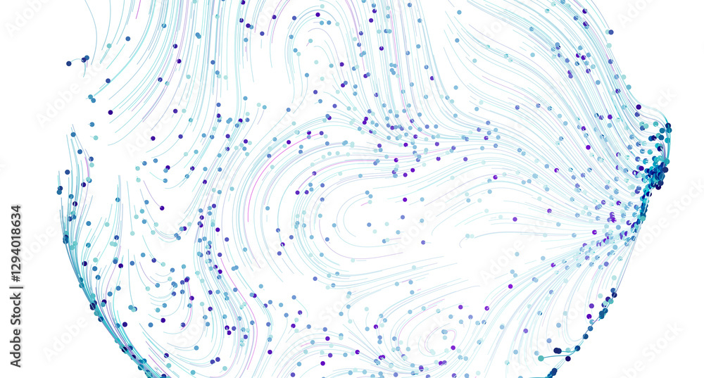 Poster abstract background with flowing data streams and blue particles. perfect for tech, ai, or science c