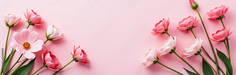 Poster beautiful floral arrangement against a soft pink background is showcased in this visually appealing 