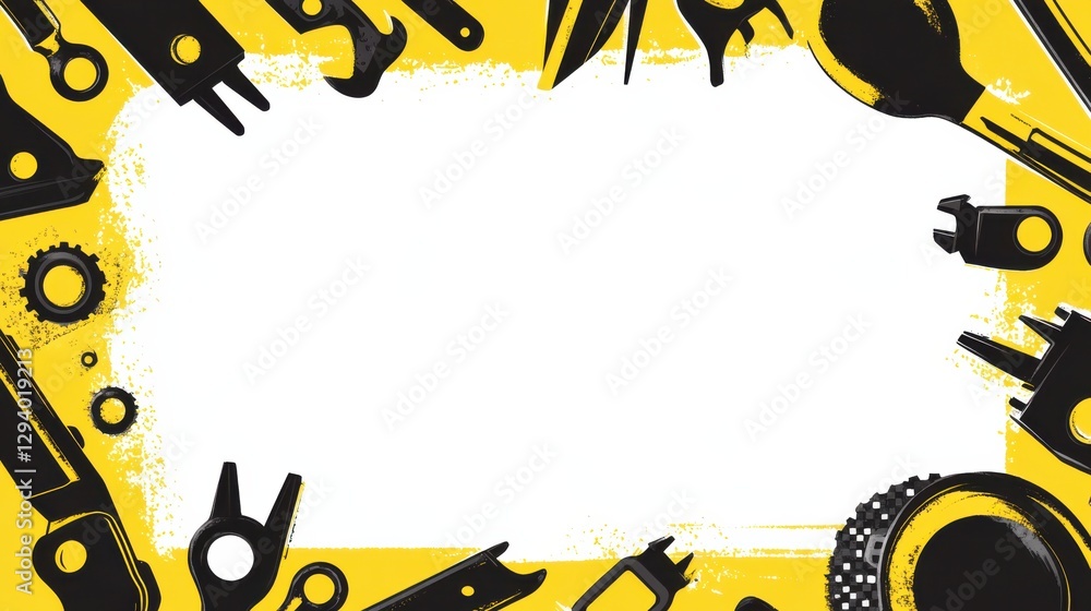 Poster black and yellow tool border with empty space for custom text