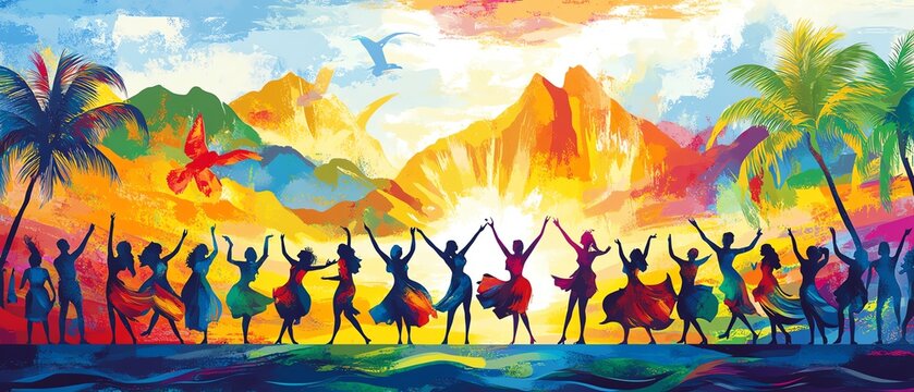 A stunning depiction of diverse cultural origins, with colorful festivals, traditional music, and lively expressions of heritage from different global communities