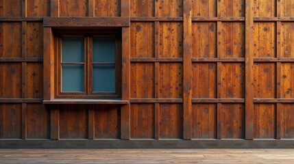 Rustic Wooden Wall with a Single Pane Window and Wooden Floor Ideal for Backgrounds