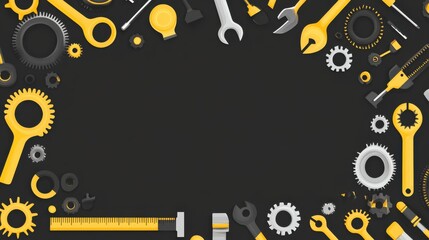 Colorful Tools and Gears Border on Dark Background for Design Projects