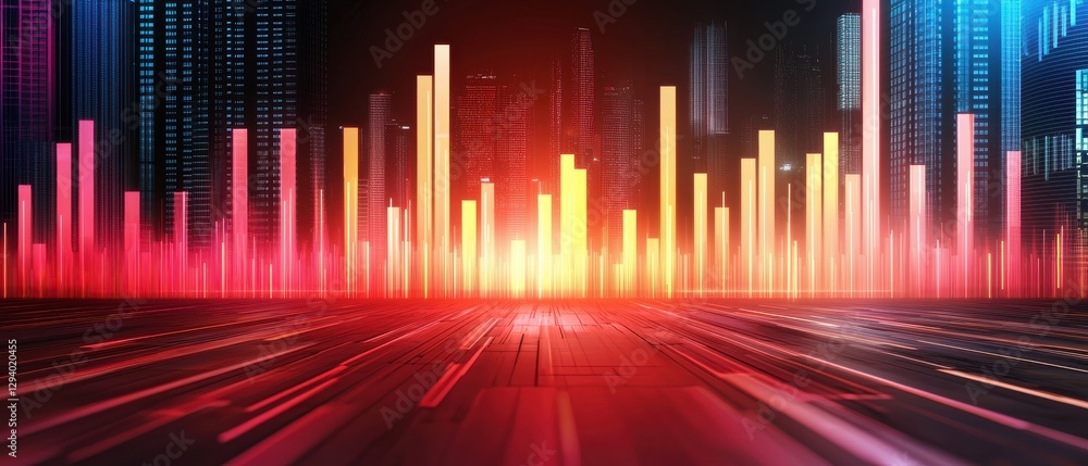 Poster a vibrant visual of audio waveforms in various colors, representing sound frequencies against a dark