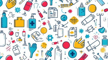 Colorful Medical and Healthcare Icons Pattern for Background Design
