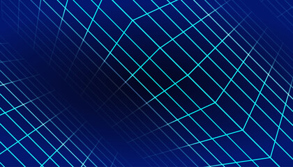 Retro futuristic neon grid background with glowing blue lines. 80s cyber aesthetic, perfect for technology, gaming, and digital desig
