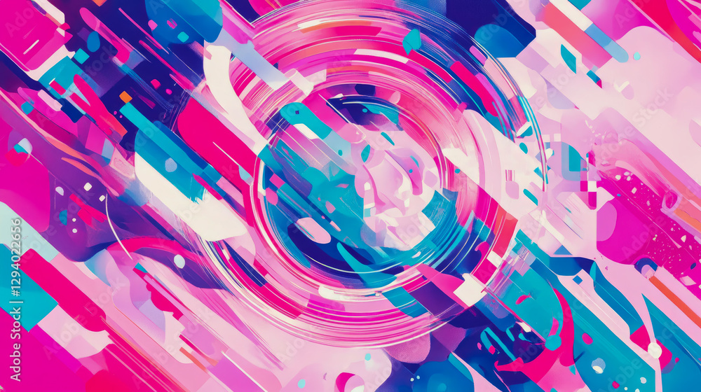 Poster circular abstraction with flowing colorful shape, bright palette for backdrop, print or banner