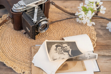 Antique sepia-toned wedding portrait encapsulates timeless love and commitment young European...