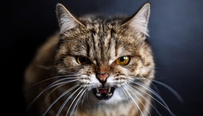 Expressive, Frustrated Feline Stares Down Camera, Capturing Intense Emotions in Black and White Shades with Fur Textures that Convey a Sense of Tension and Unspoken Angst.