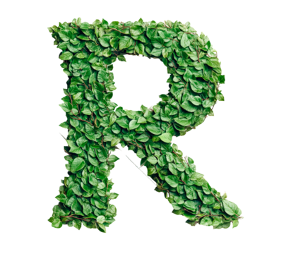 Letter R made with leaves isolated on transparent background