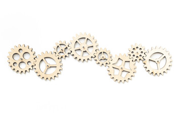 Chain of gears connected together. Corporate work and business process concept
