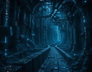 An abyssal quantum maze shrouded in mystery and intrigue - obrazy, fototapety, plakaty