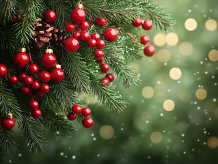 Christmas greeting card with a festive green holiday atmosphere.