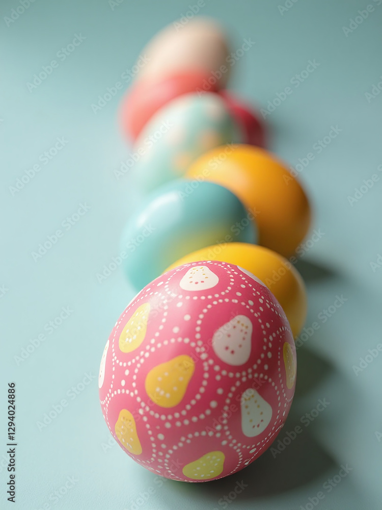 Poster A Vibrant Display Of Colorfully Decorated Easter Eggs In A Single Row Adds Festive Charm To Any Table Setting Easily.