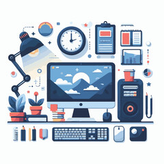 computer, technology, digital, business, communication, laptop, tech, device, design, pc, work, internet, office, web, desktop, monitor, employee, information, modern, data, electronic, vector, backgr