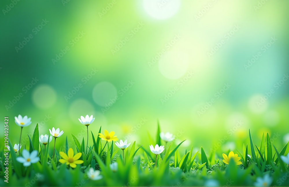 Aufkleber A Vibrant Abstract Spring Landscape Featuring A Calming Mix Of Green And Blue Hues With Subtle Bokeh Effects In The Background.