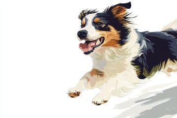 Joyful Dog in Mid-Air Jump, Playful Canine Illustration Artwork
