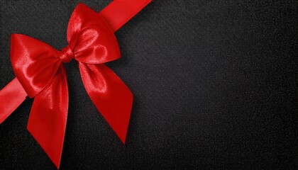 red satin ribbon bow with shiny edges on black textured background, gift wrapping detail for festive occasion