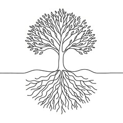 Abstract illustration of a tree with its roots, minimalist design.