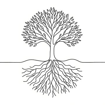 Abstract illustration of a tree with its roots, minimalist design.