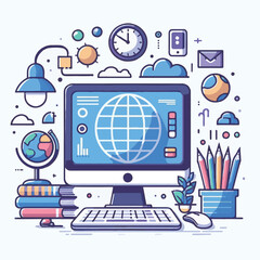 computer, technology, digital, business, communication, laptop, tech, device, design, pc, work, internet, office, web, desktop, monitor, employee, information, modern, data, electronic, vector, backgr