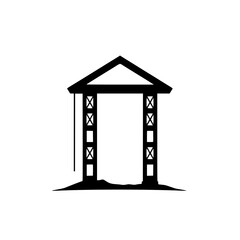 Overhead view of a simple black and white, vector illustration of construction.