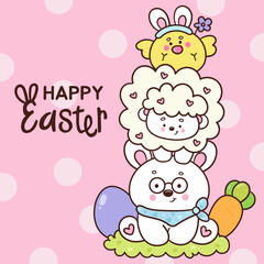easter animal chick bunny rabbit and sheep kawaii cartoon