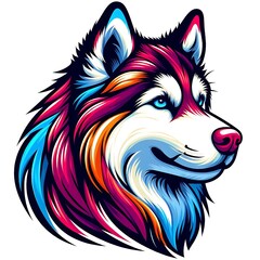 Naklejka premium Colorful husky portrait, vibrant and stylized.