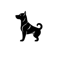 A sleek, black silhouette of a dog standing on a white background, simplified, clean, and elegant.