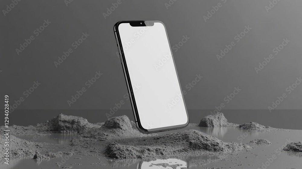 Poster high-resolution smartphone mockup floating in space, blank screen for digital branding.