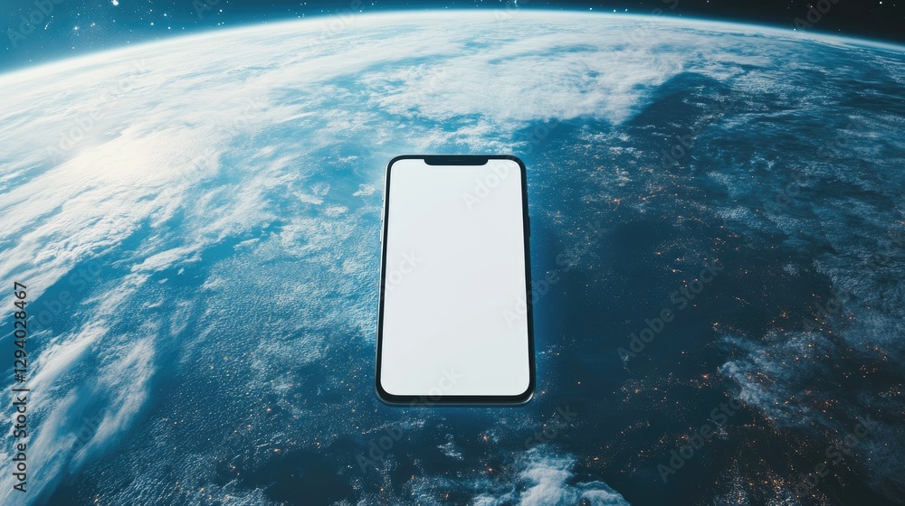 Poster high-resolution smartphone mockup floating in space, blank screen for digital branding.