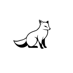 Minimalist Black and White Illustration of a Sitting Fox Against White Background, Design of a fox.
