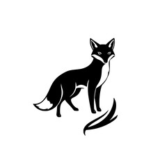 A black minimalist portrayal of a fox of standing fox, with a white background, against a minimalist backdrop, showcasing a black illustration of a fox.