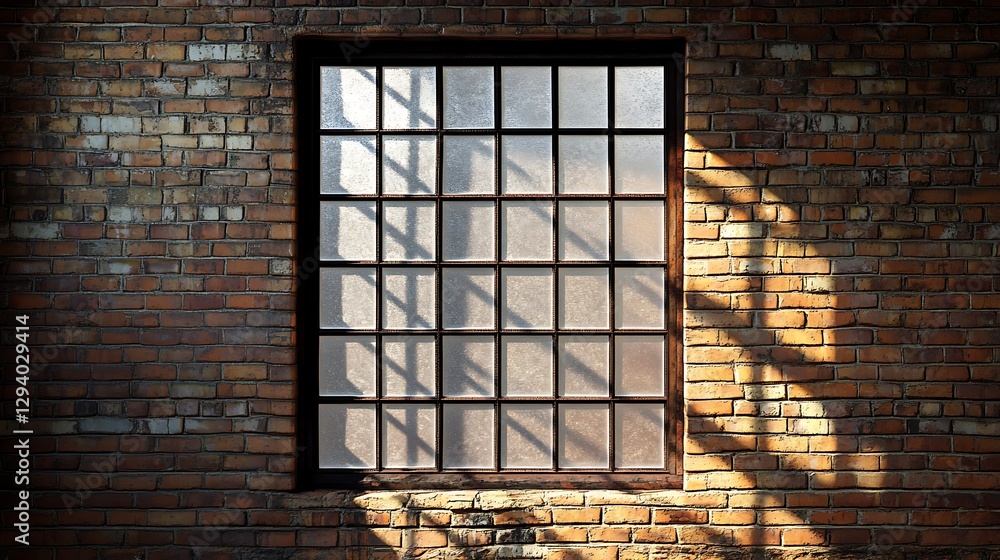 Aufkleber window on brick wall casting light and shadow in empty space