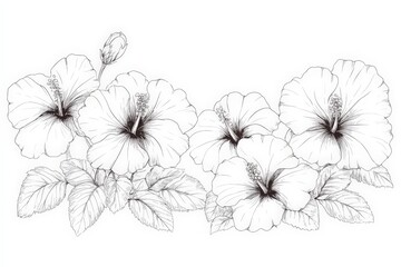 Naklejka premium Elegant Line Art Hibiscus Flowers: Botanical Print for Decor