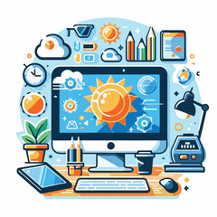 computer, technology, digital, business, communication, laptop, tech, device, design, pc, work, internet, office, web, desktop, monitor, employee, information, modern, data, electronic, vector, backgr