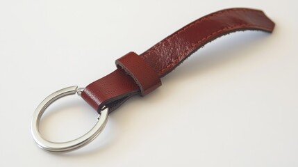 Business-style keychain with a leather strap and metallic clasp, white backdrop