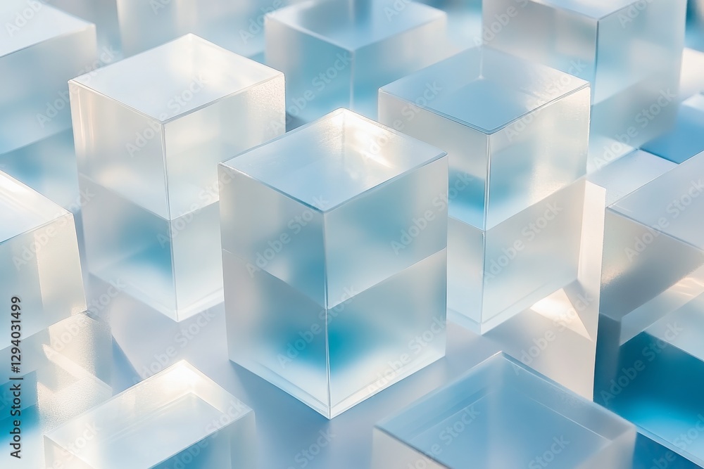 Poster translucent cubes catching light reflections cool abstraction.