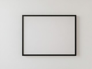Black picture frame on white wall, empty space for art, interior design